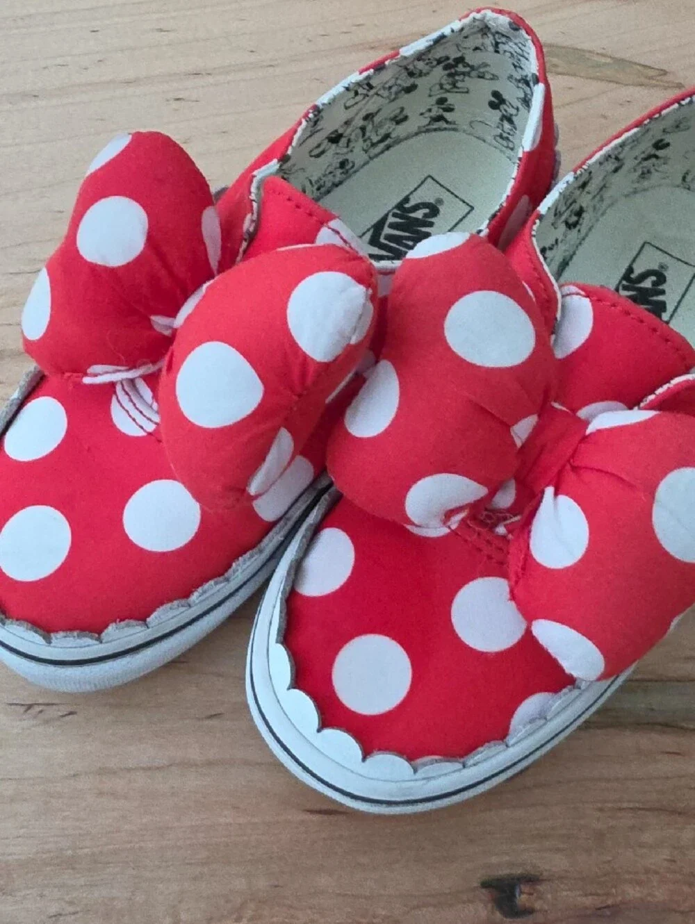 Vans Minnie Mouse Kids Red with White Polka Dot Bow Slip-On Sneakers
